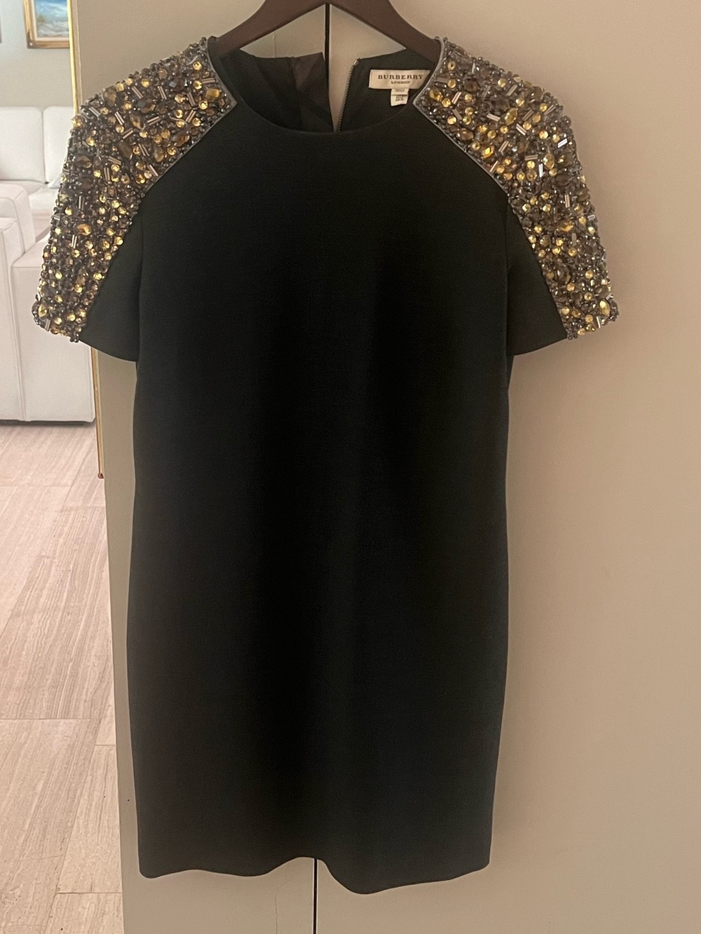 Burberry Black Embellished Shoulder Dress with Gold Accents